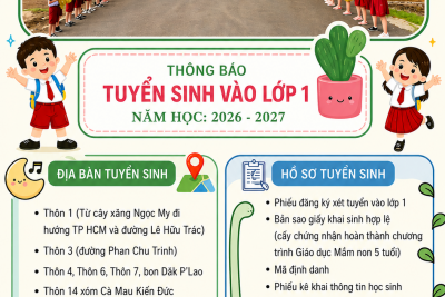 THÔNG BÁO TUYỂN SINH LỚP 1 NĂM HỌC 2026-2027