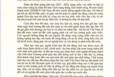Thư của Chủ tịch nước gửi ngành Giáo dục nhân dịp khai giảng năm học 2025-2026